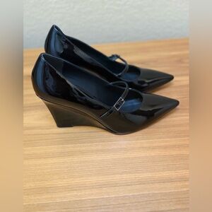 Theory Black Patent Mary Jane Wedges - NEW
